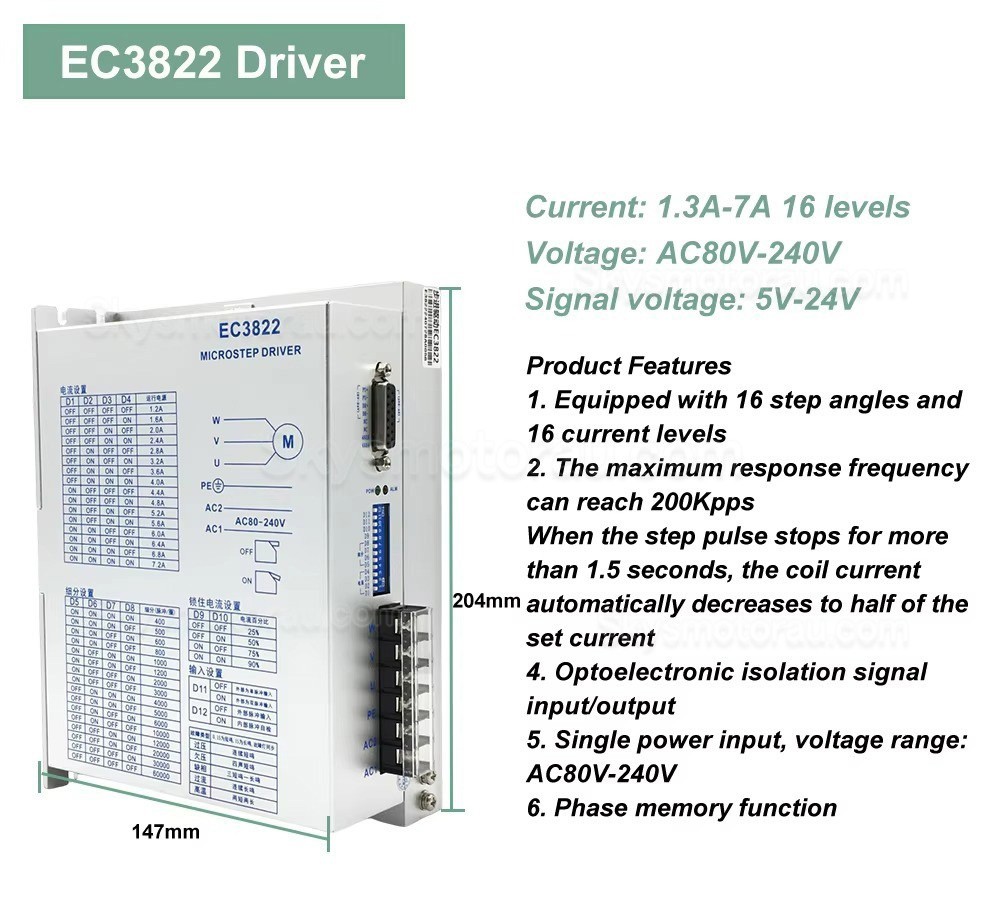 3-Phase Stepper Motor Driver EC3822 1A-6A 80&ndash;240VAC Fit Nema 34/42 Stepper Motor